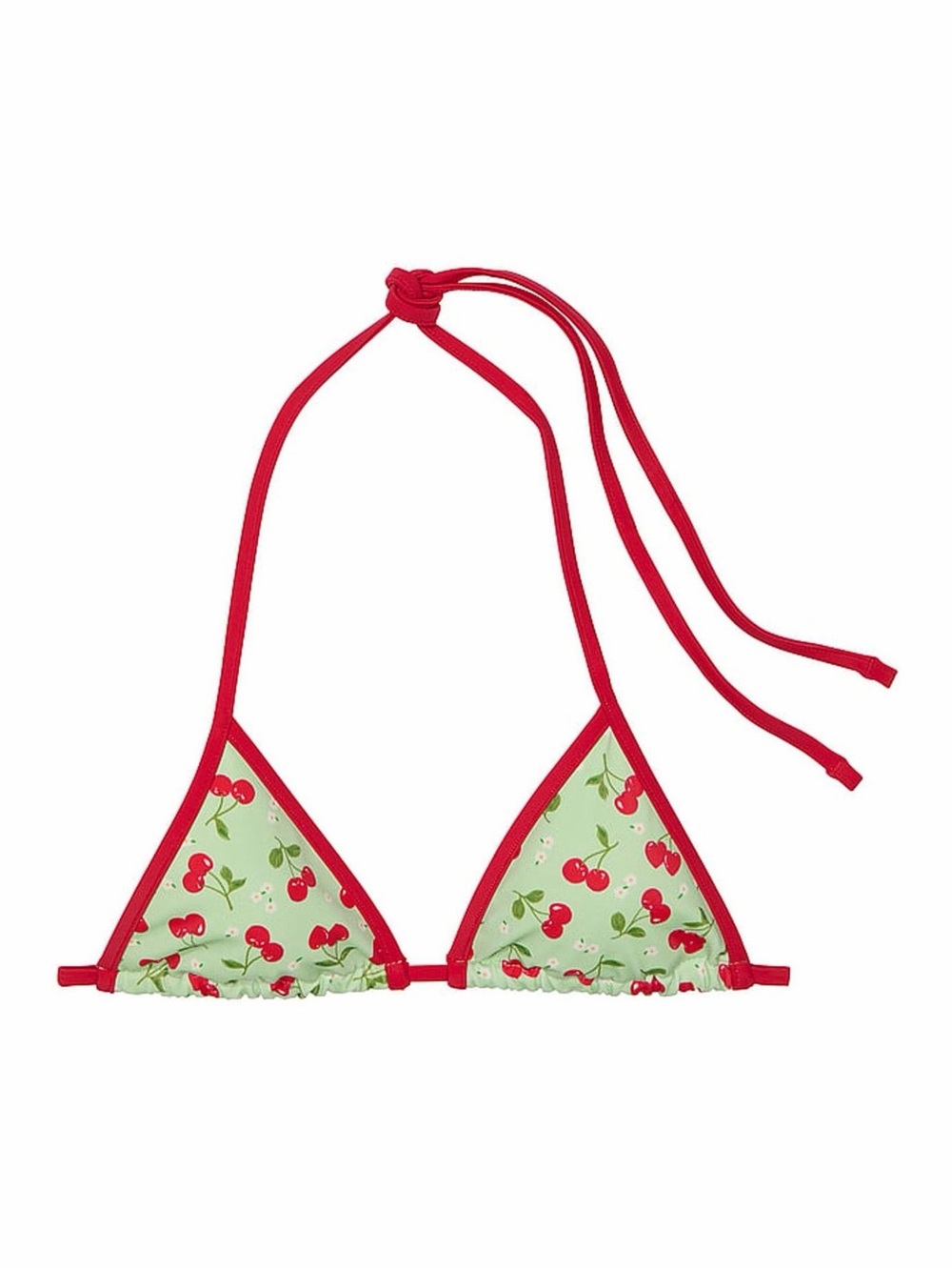 New! Pink Frankie’s Bikinis cherry Hearts Green Triangle Bikini Top 34662